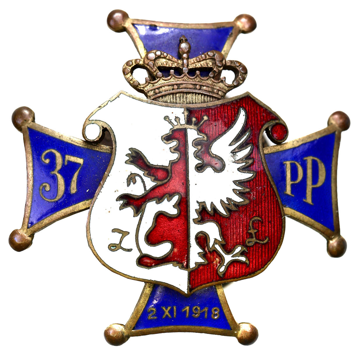 II RP. Odznaka oficerska 37 Łęczyckiego Pułku Piechoty imienia ks. Józefa Poniatowskiego - Kutno